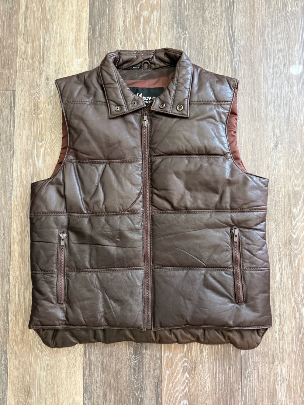 Wilson Leather Brown Leather Puffer Bomber Vest Men Medium